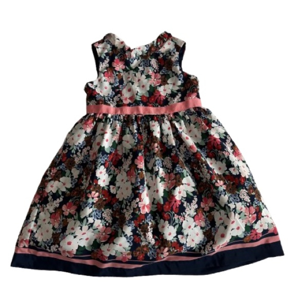 Janie & Jack Baby Girl 18-24 Months Navy Floral & Pink Accent Sleeveless Dress